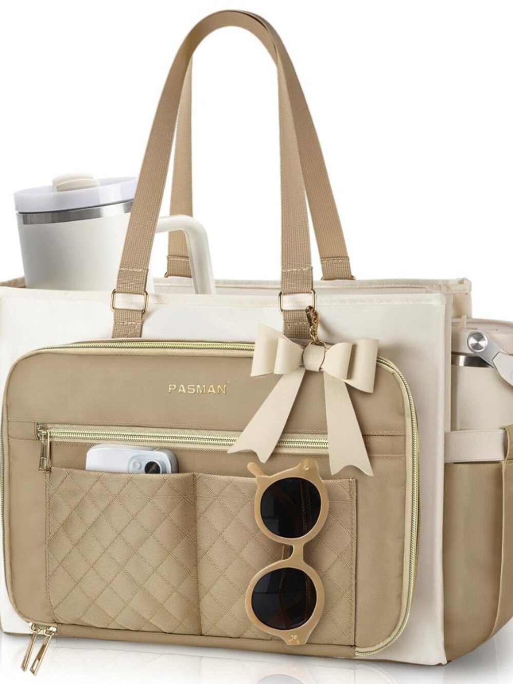 Teacher Tote Bag for Women - Structured Laptop Bag, Cup Holder